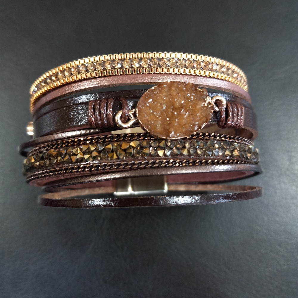 Multi-Layered Leather Wrap Cuff Bracelet